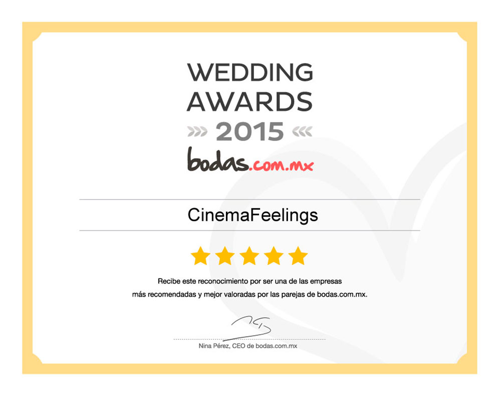 Wedding Awards, 2015, Bodas.com.mx, Recomendaciones, Fotografía, Video, Cinematografía, Bodas, Aguascalientes, Jalisco, Zacatecas, Película de Bodas, CinemaFeelings,